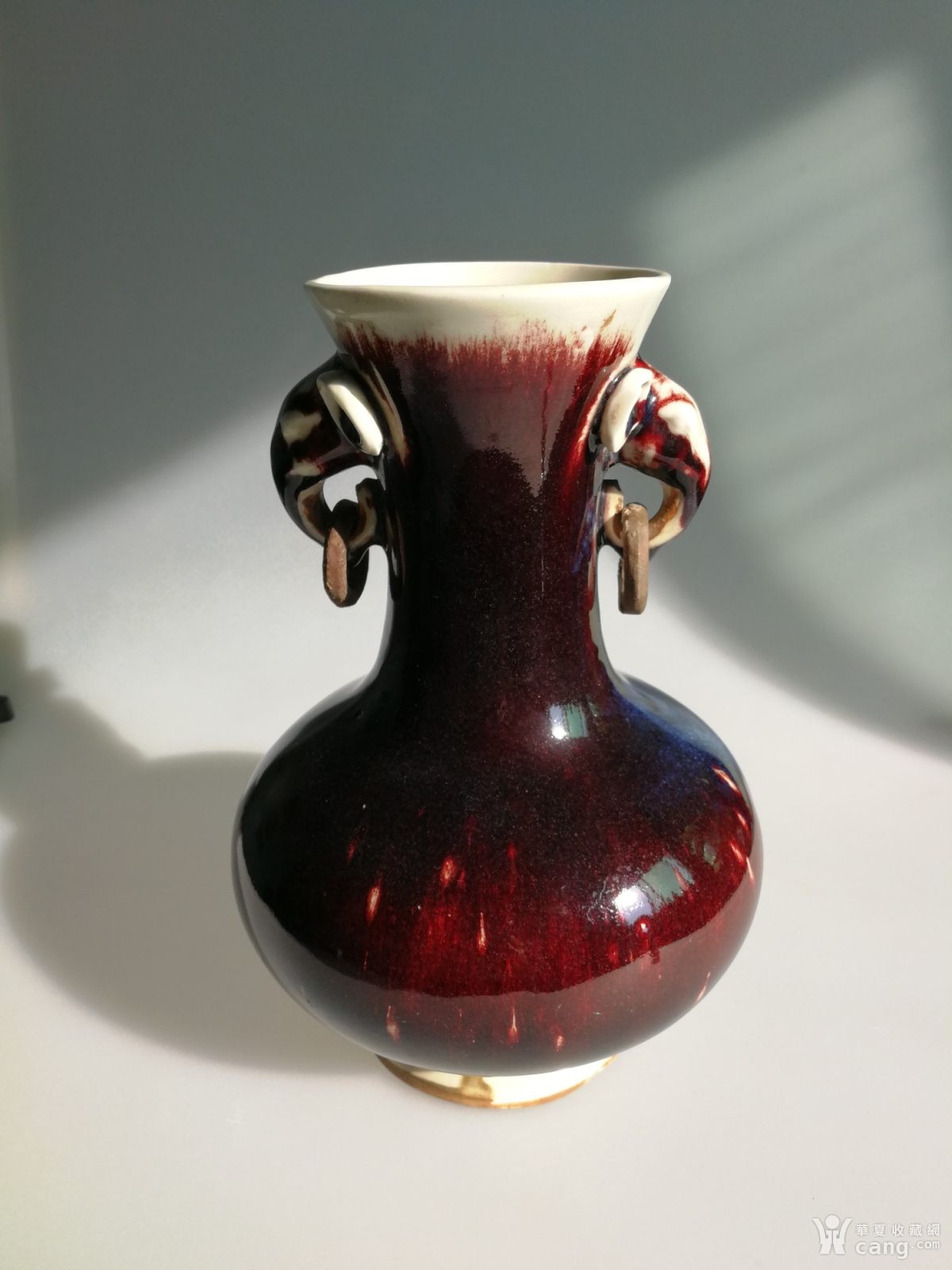 钧窑 七八十年代钧瓷工艺美术二厂大象活环瓶