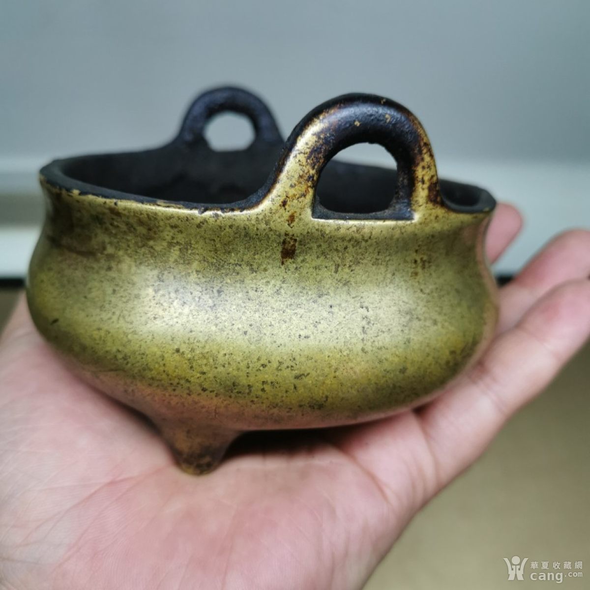 铜香炉三足炉大明宣德年制冲天耳炉老铜器宣德炉古玩铜炉收藏真品