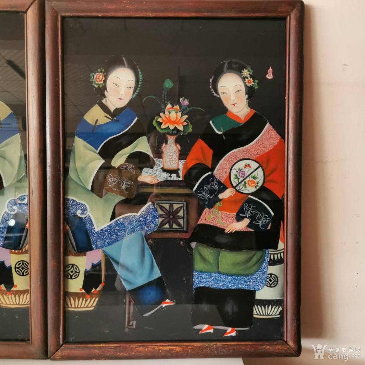 清代美人镜仕女玻璃画反手画美人玻璃画_地摊交易_华夏收藏网