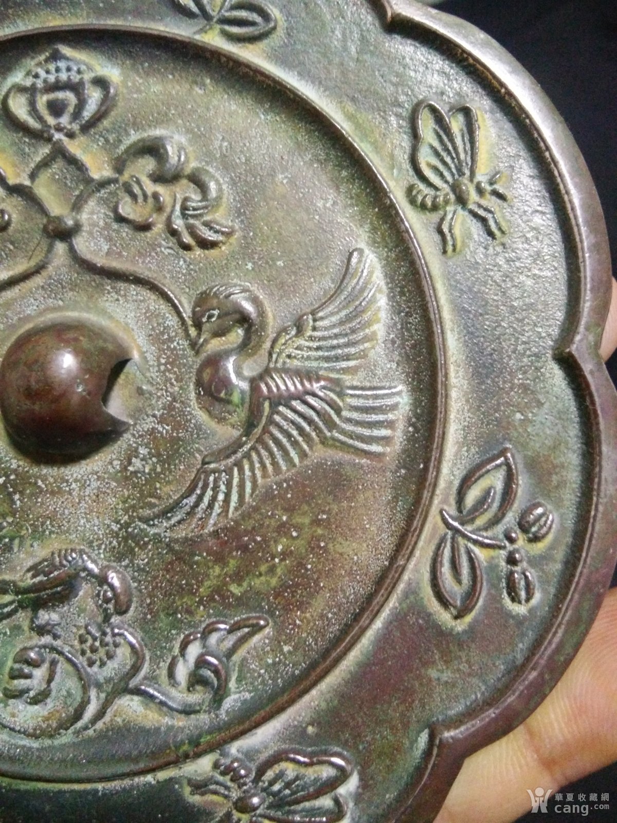 仿古工艺品 铜器 唐-花形铜镜-三鸟纹 安全提示为