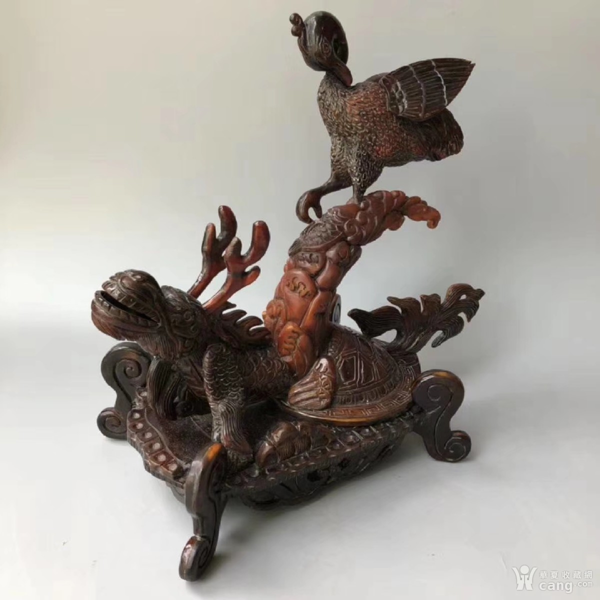 牛角[独占鳌头]摆件重1870g
