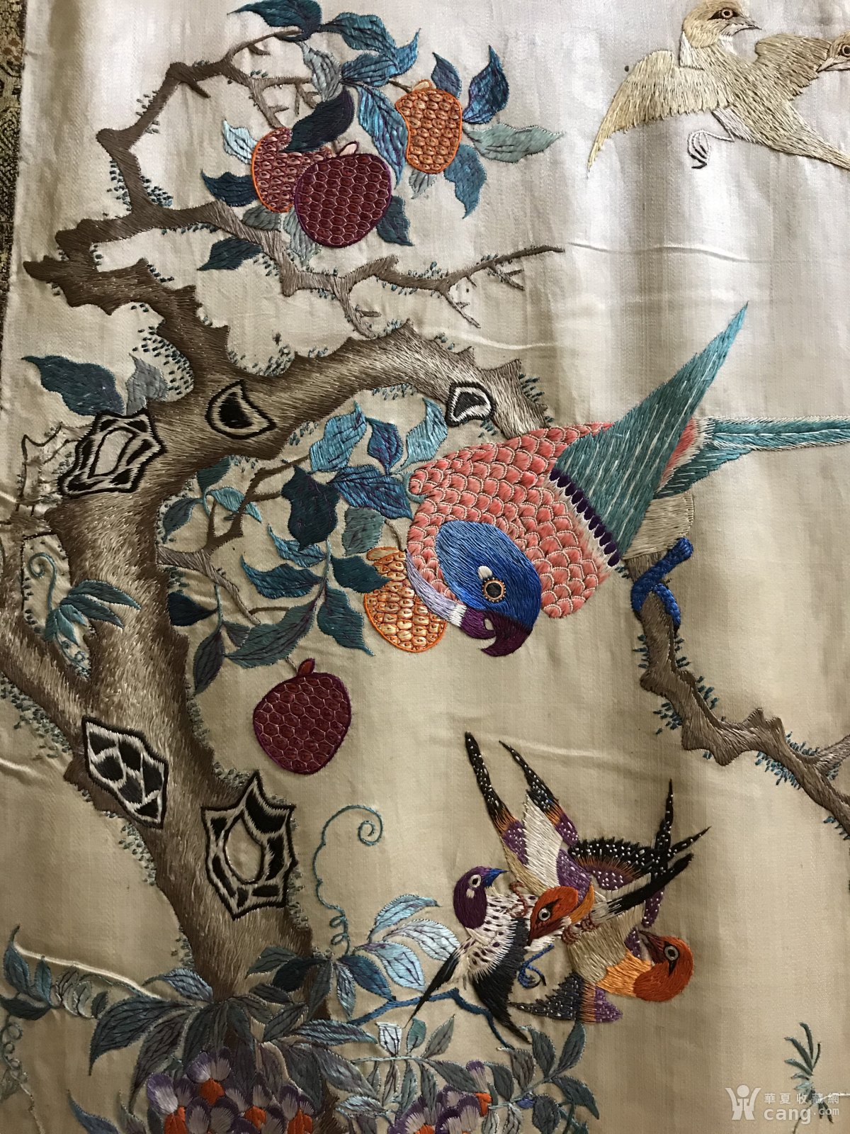 清代文人刺绣鹦鹉花鸟图_社区_华夏收藏网