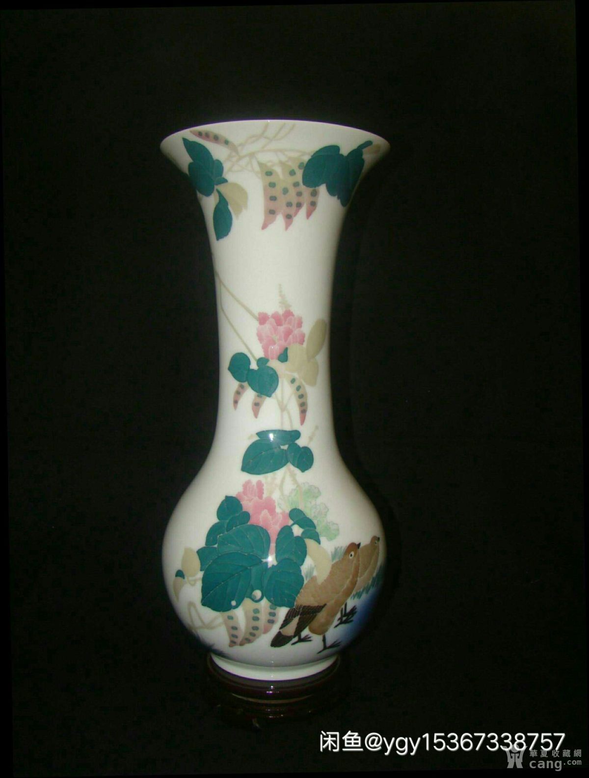 醴陵釉下五彩瓷收藏手绘扁豆双禽巴拿马瓶_地摊交易_华夏收藏网