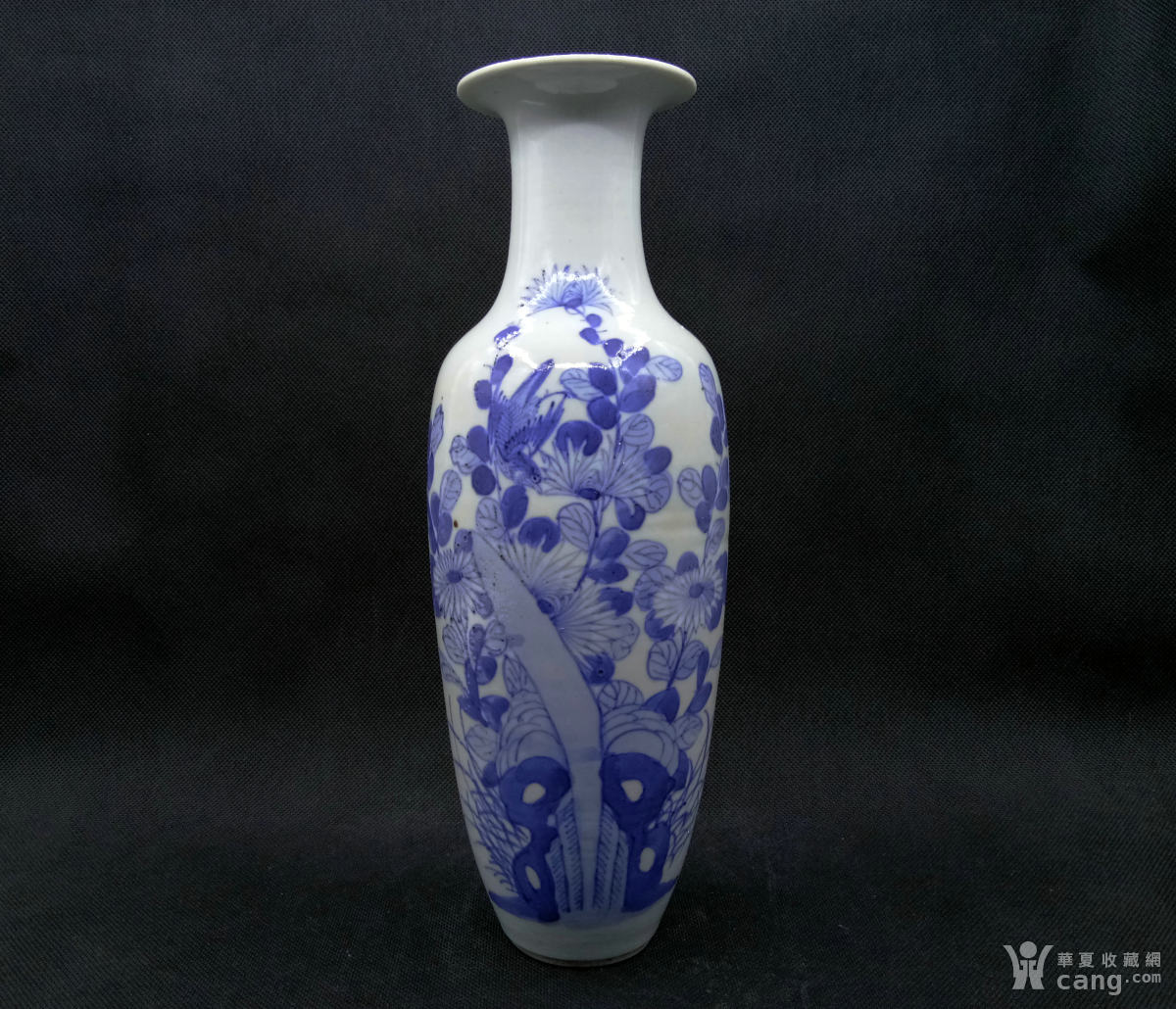 清代中期嘉庆青花花鸟柳叶瓶