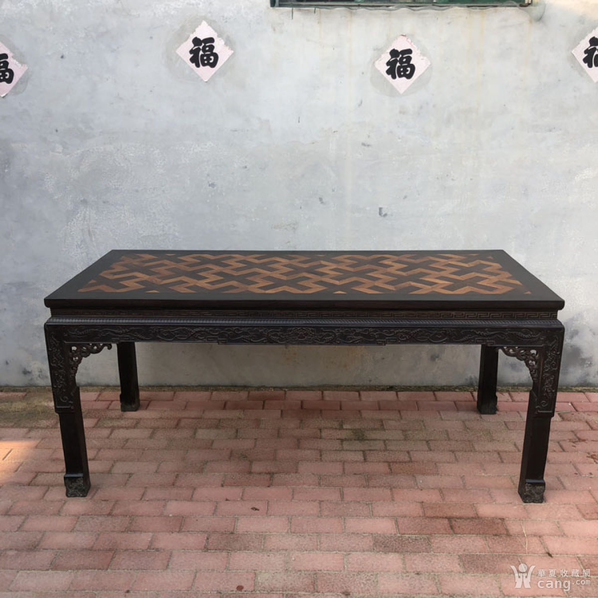 清代传世家具紫檀镶嵌黄花梨万字纹画案书房会所大画案