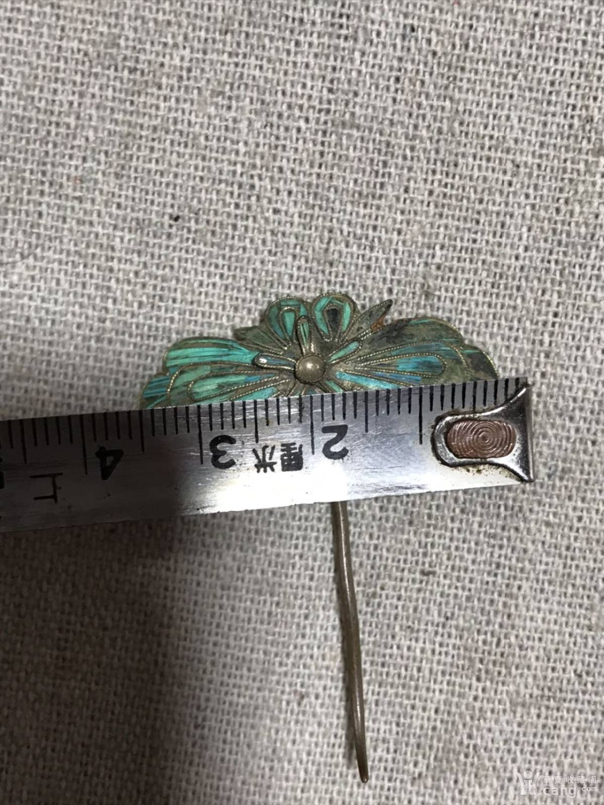 清朝点翠老银头钗 银钗子