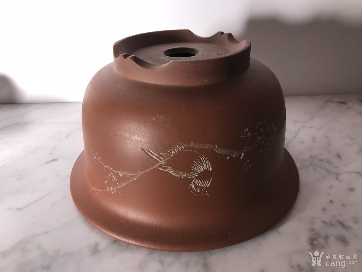 七八十年代石平刻花鸟宜兴紫砂花盆