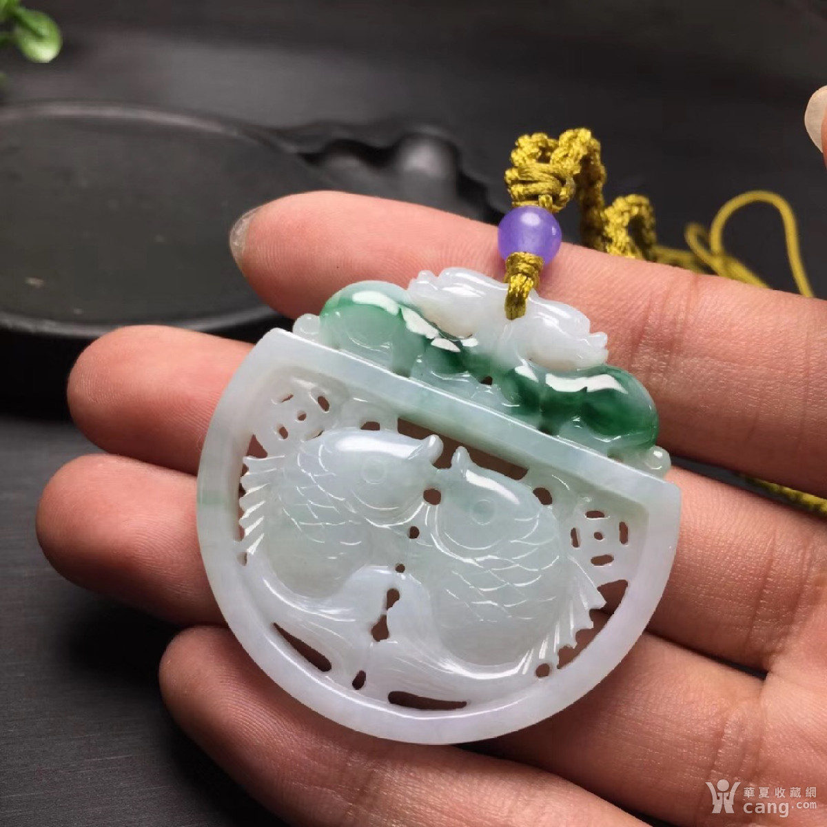 y32天然a货回流糯冰种飘绿翡翠双鱼吊坠