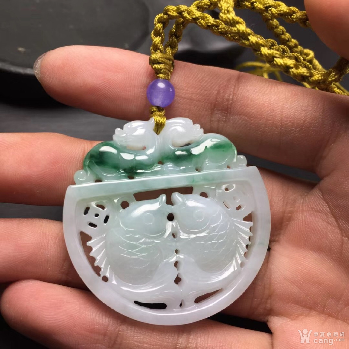 y32天然a货回流糯冰种飘绿翡翠双鱼吊坠