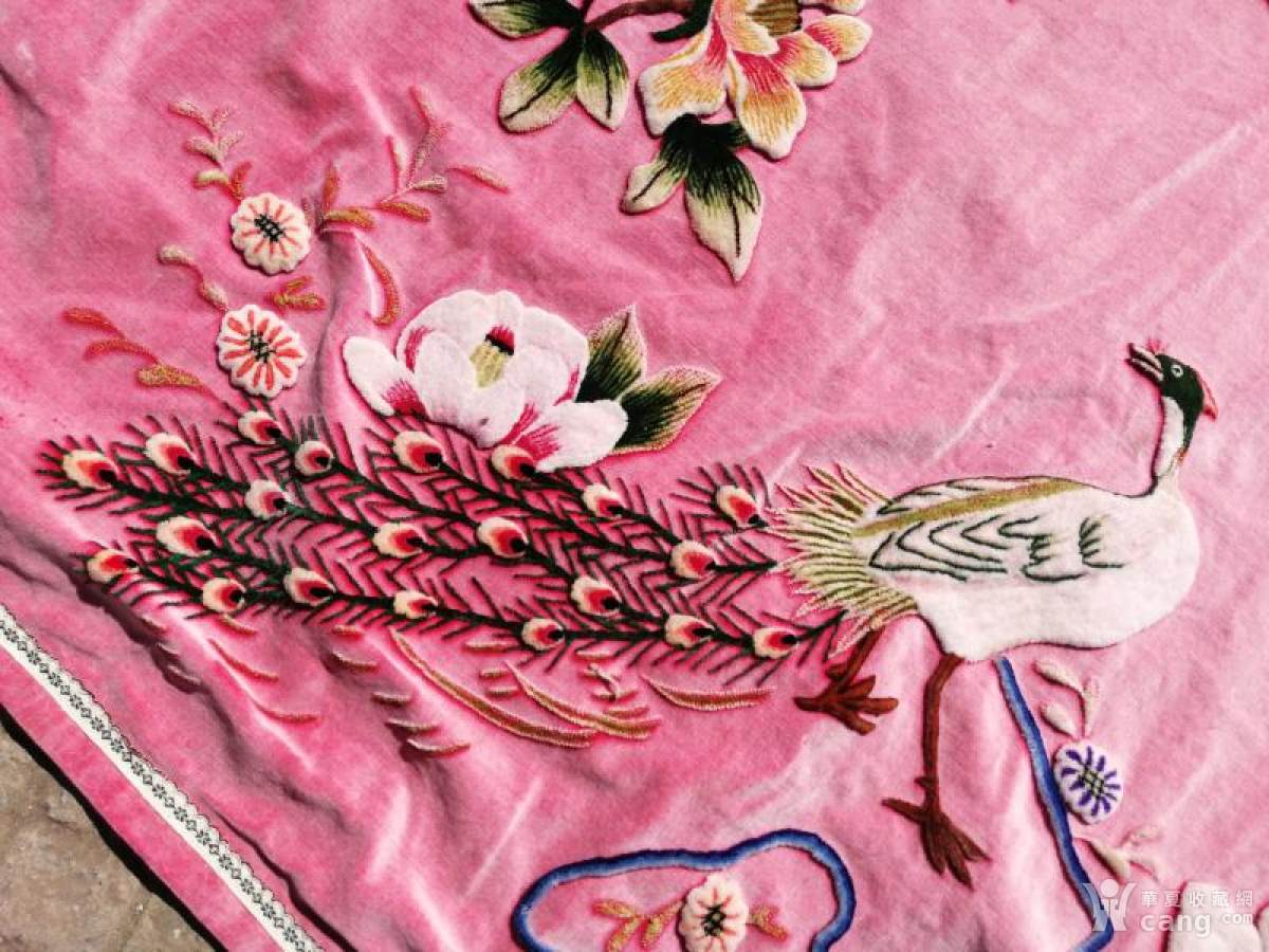 清代刺绣桌围绣孔雀完好精美古玩杂项民俗收藏