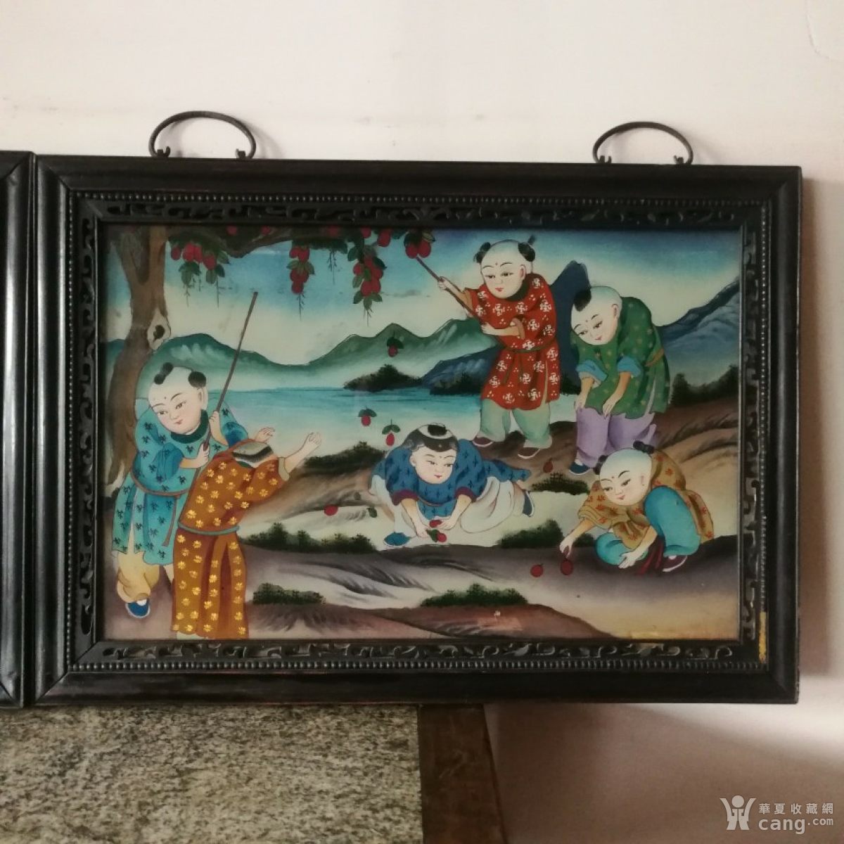 清代早生贵子图玻璃画古玩民俗人物故事古董装饰画收藏怀旧老物件