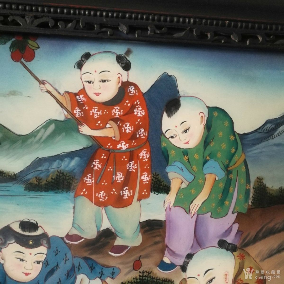 清代早生贵子图玻璃画古玩民俗人物故事古董装饰画收藏怀旧老物件