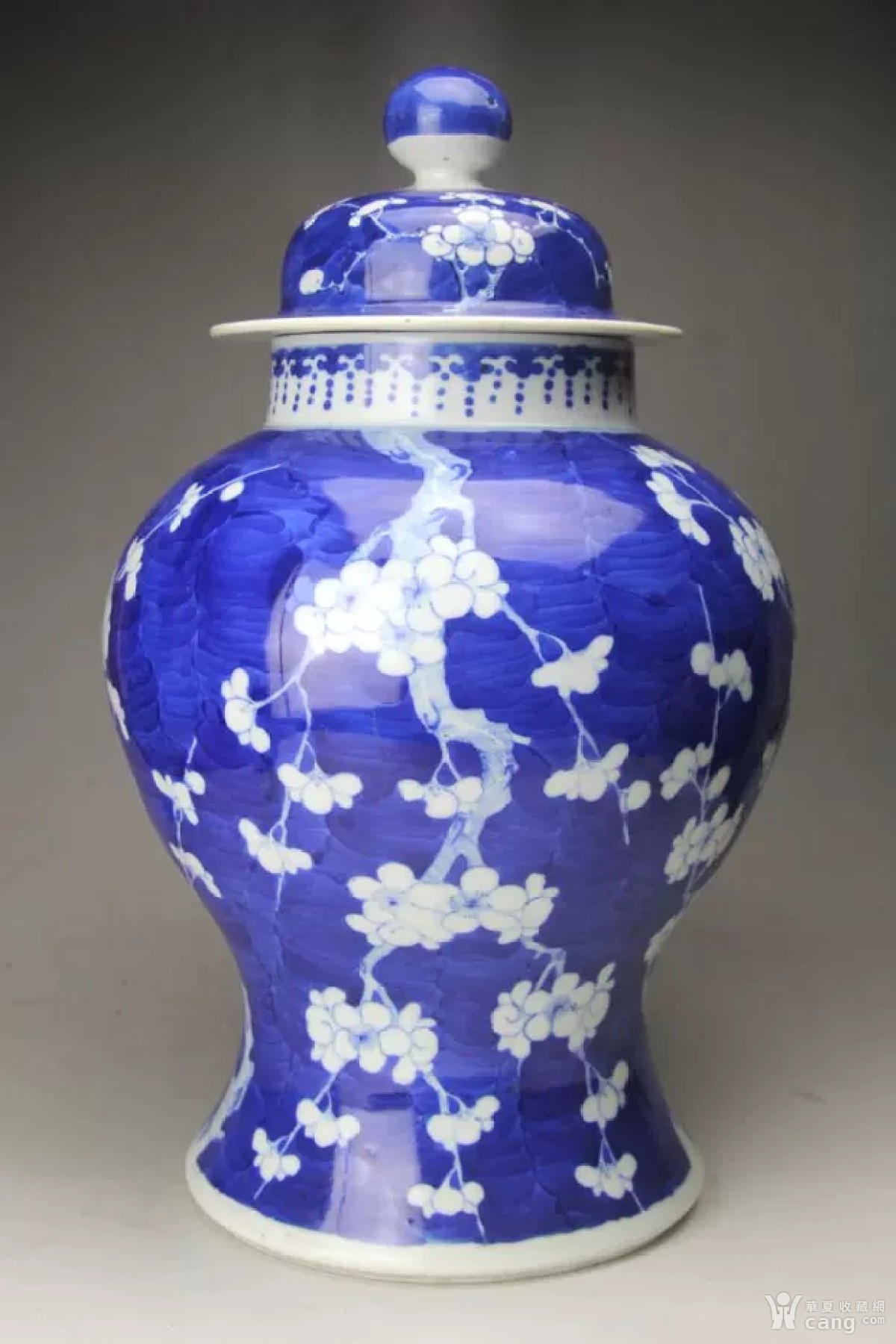 清光绪精品青花留白冰梅花纹大将军罐 古董古玩古瓷器收藏品包老