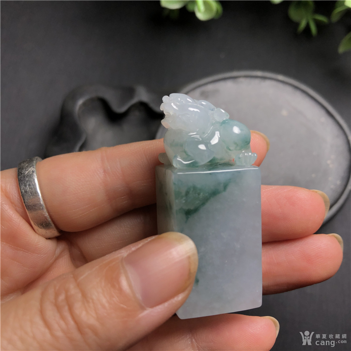 j182天然a货老坑冰种飘蓝花貔貅印章吊坠