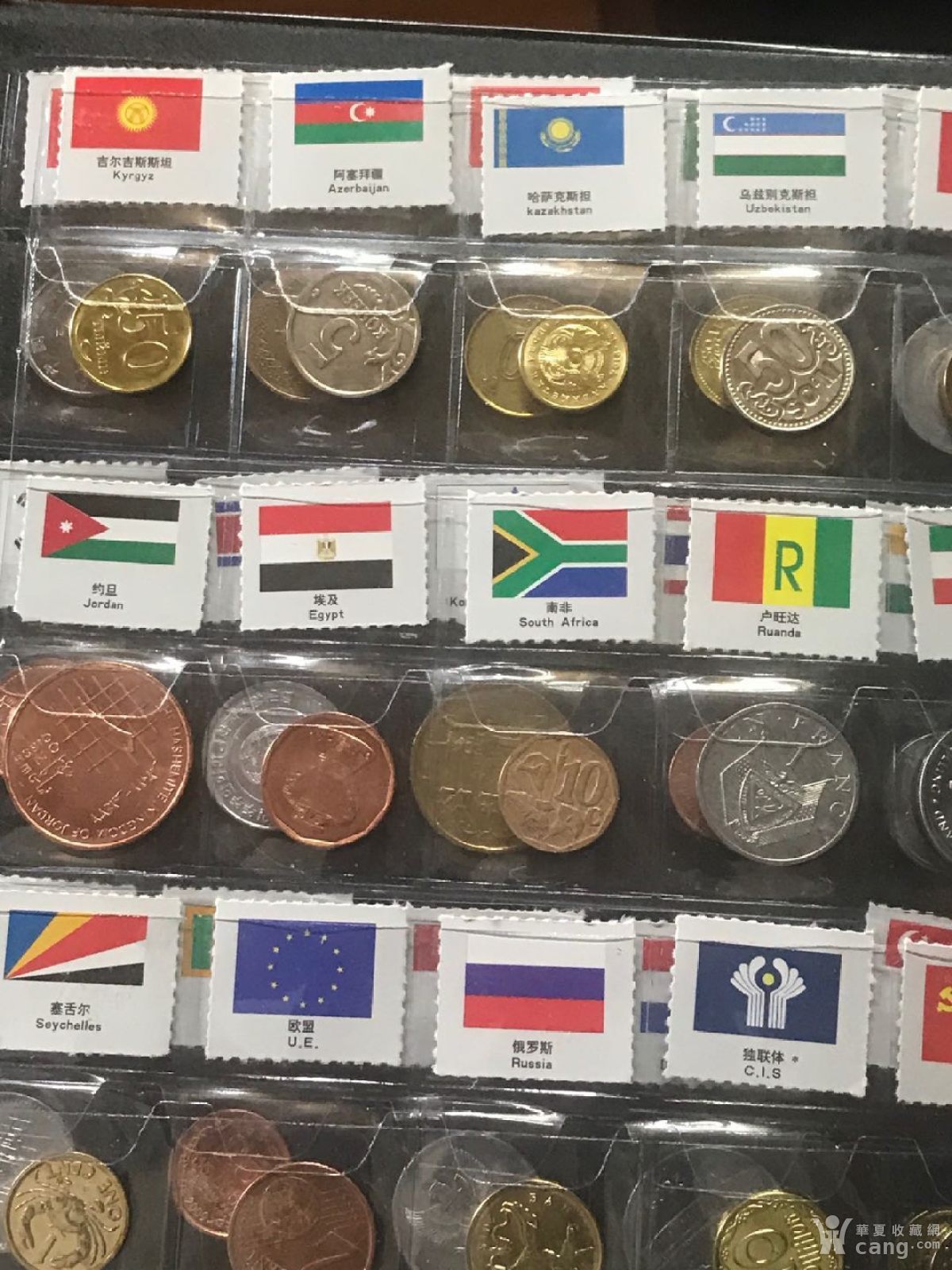 60个国家的硬币,带国旗