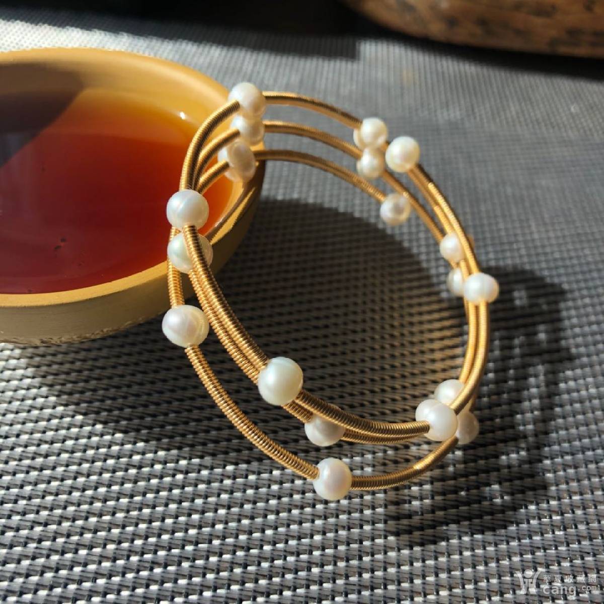 【珍宝翡翠】纯天然淡水白色珍珠手镯复古多层个性时尚镯子开口可调节