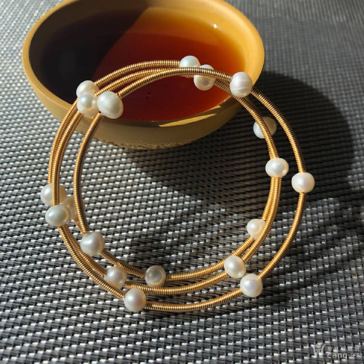 【珍宝翡翠】纯天然淡水白色珍珠手镯复古多层个性时尚镯子开口可调节