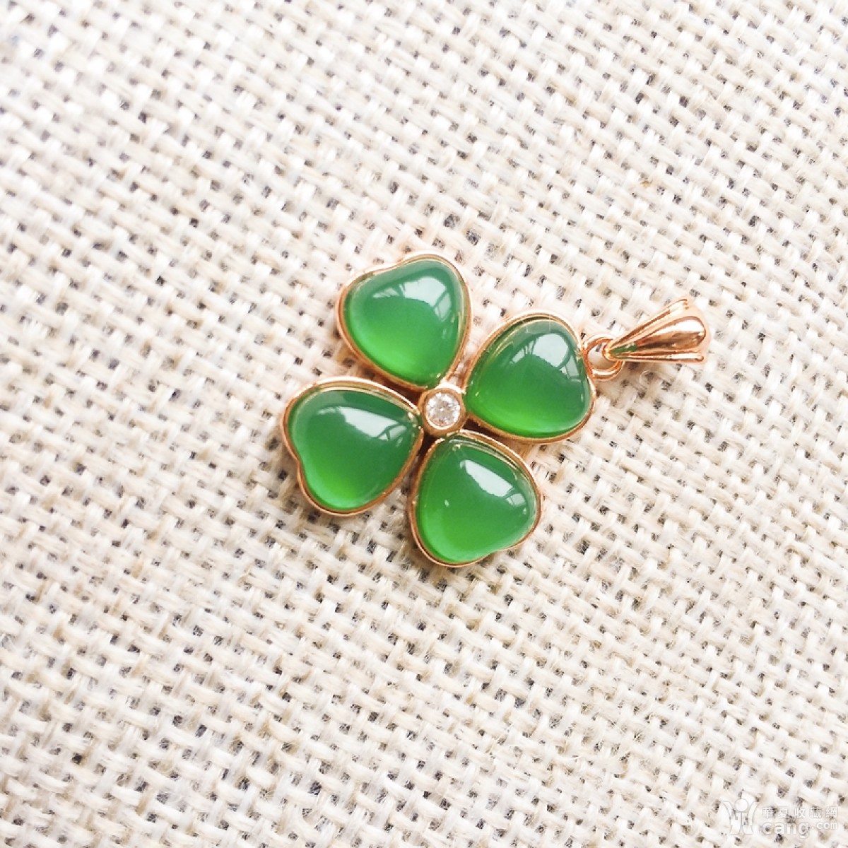 【珍宝翡翠】 新品天然玉石高冰种满绿玉髓四叶草吊坠纯银镶嵌幸运草