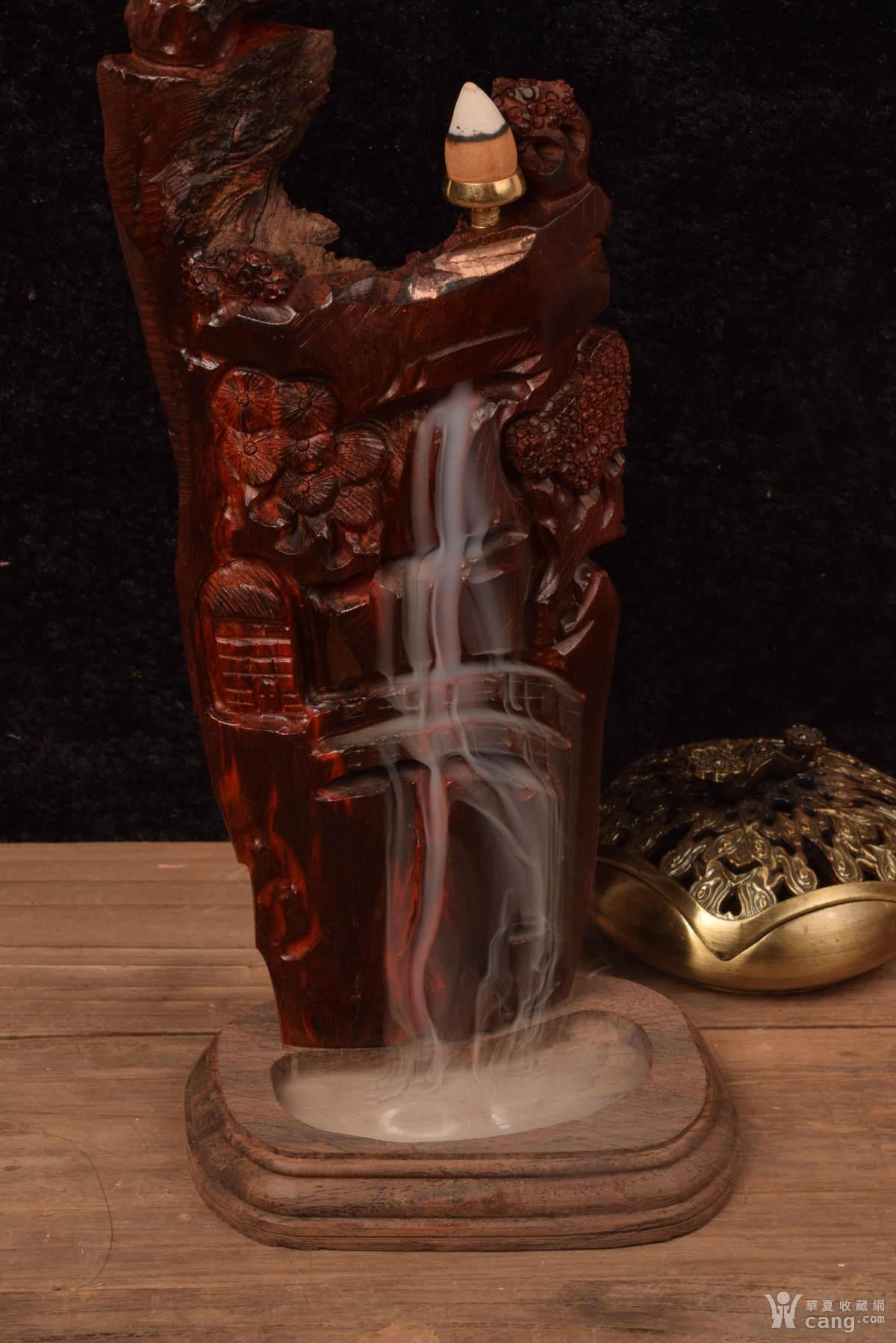 印度小叶紫檀老料手工雕刻倒流香摆件302克29*10*2.