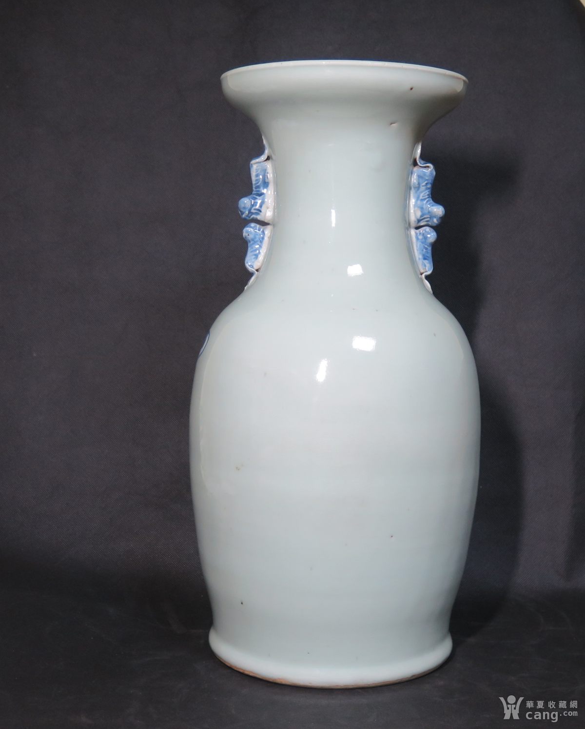 全品 清42cm代代代相传青花加白斗青狮耳大瓶