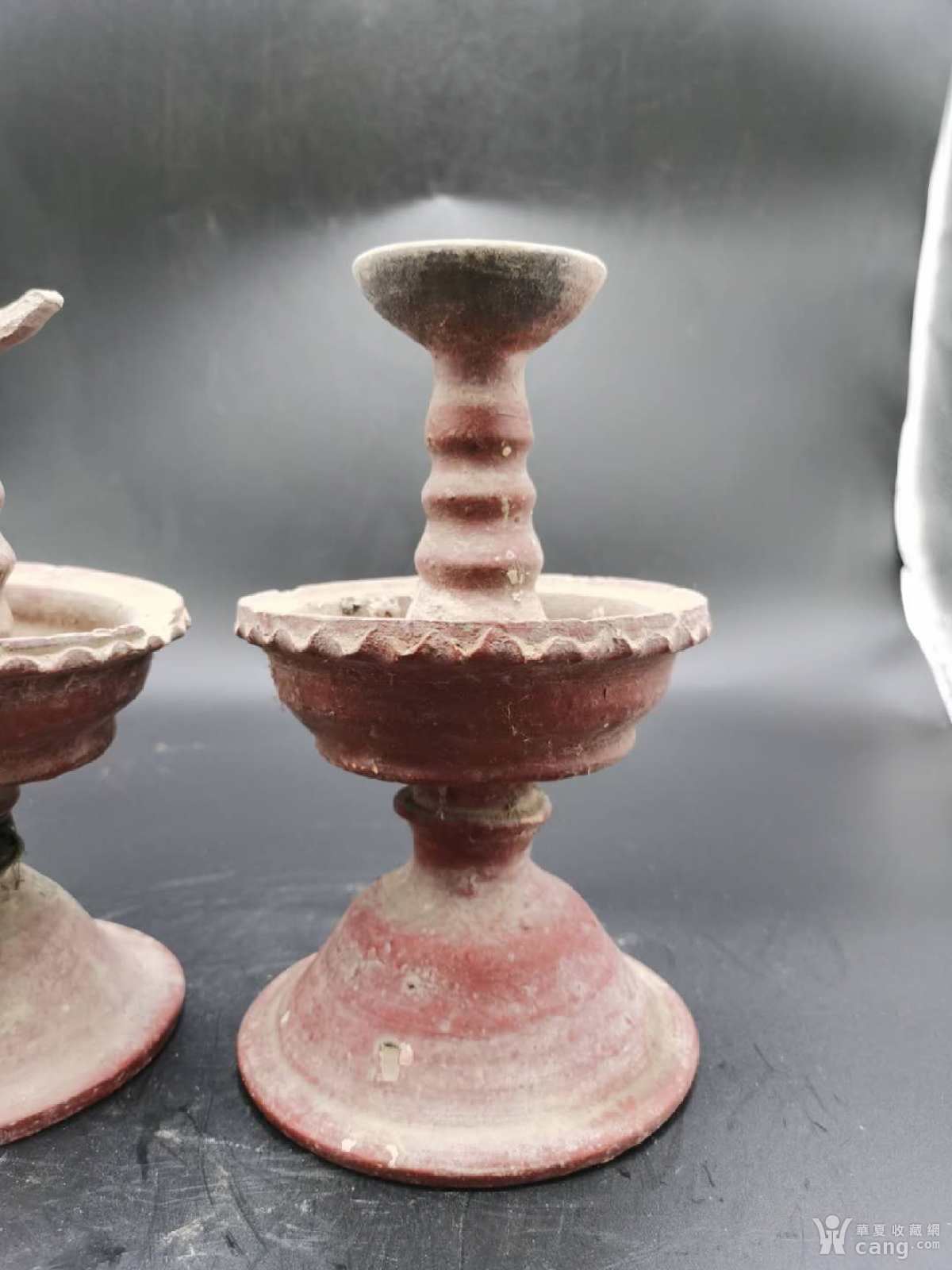 晚清民国酱釉灯盏一对