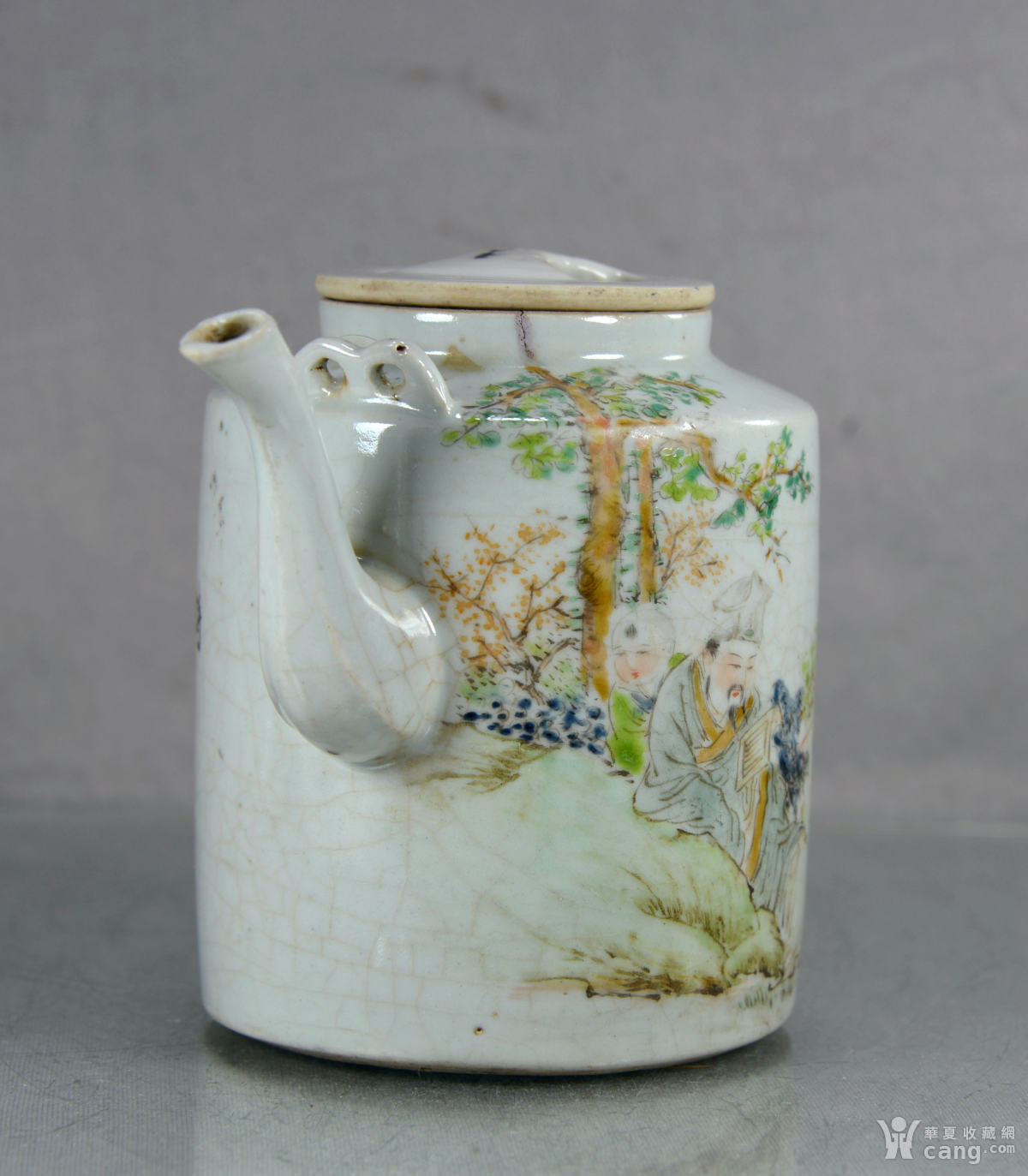 清晚民早期民国周筱松人物故事壶(a213)