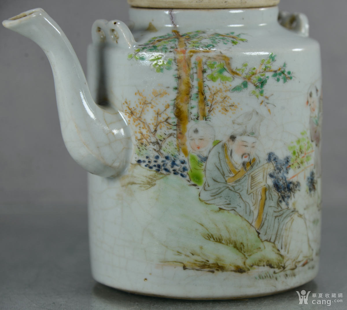 清晚民早期民国周筱松人物故事壶(a213)