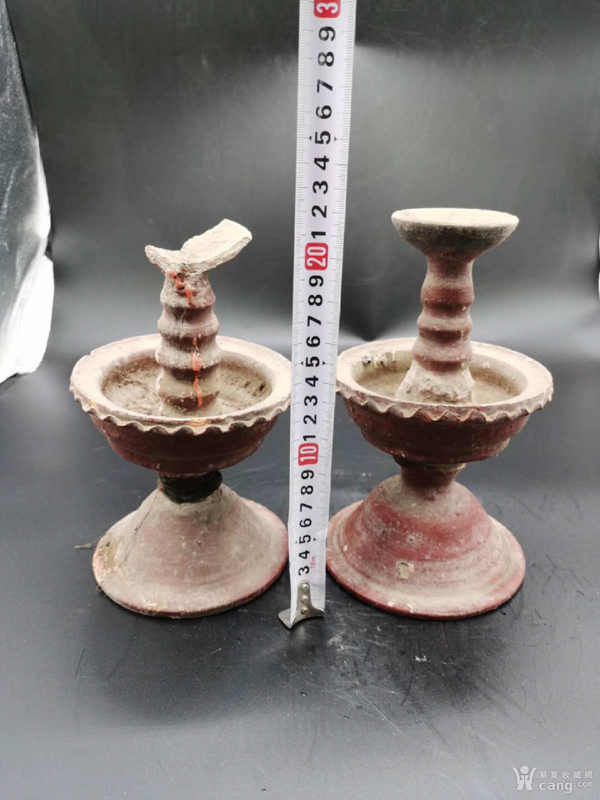 晚清民国酱釉灯盏一对