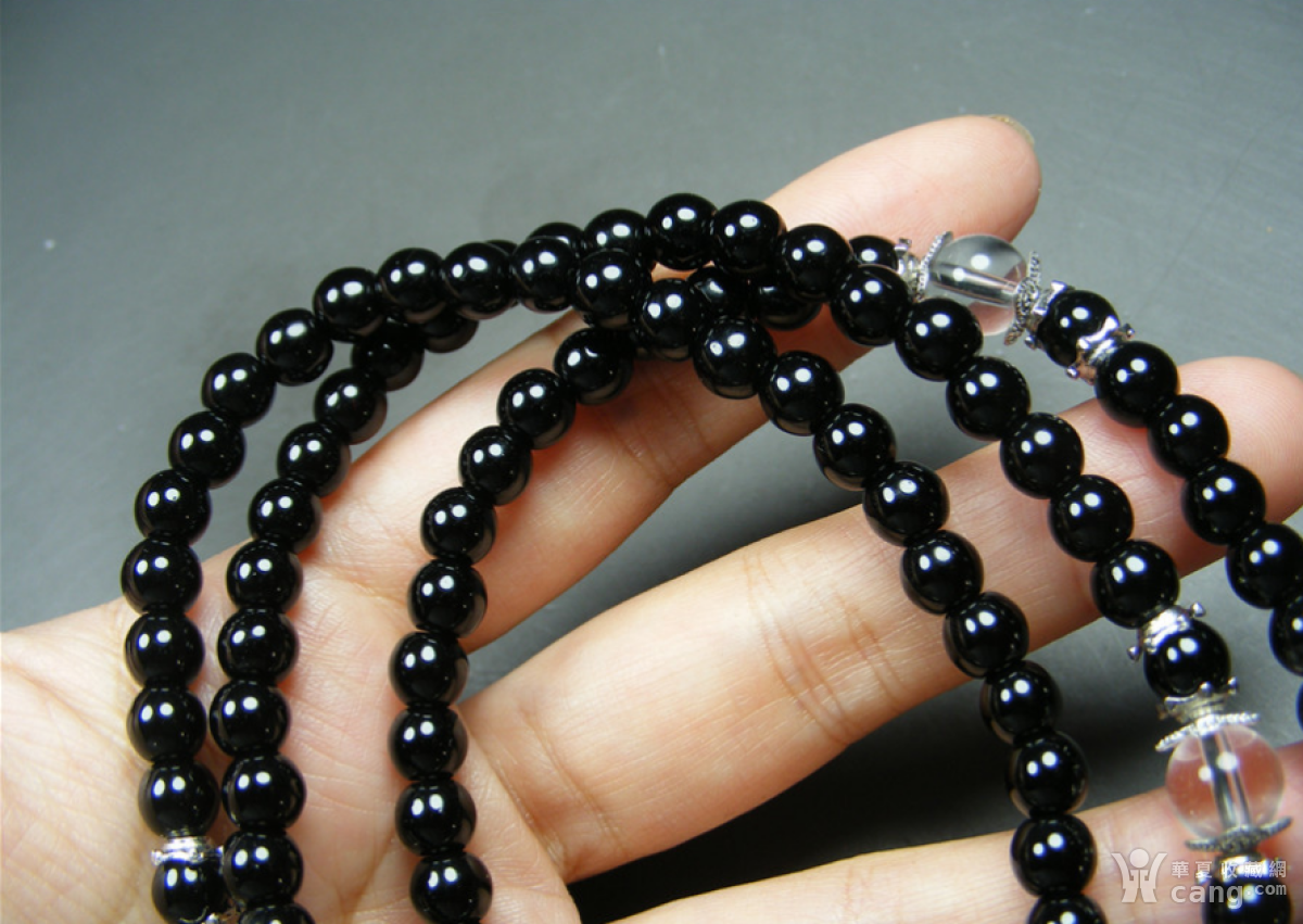 正宗天然黑曜岩中号圆珠项链一条