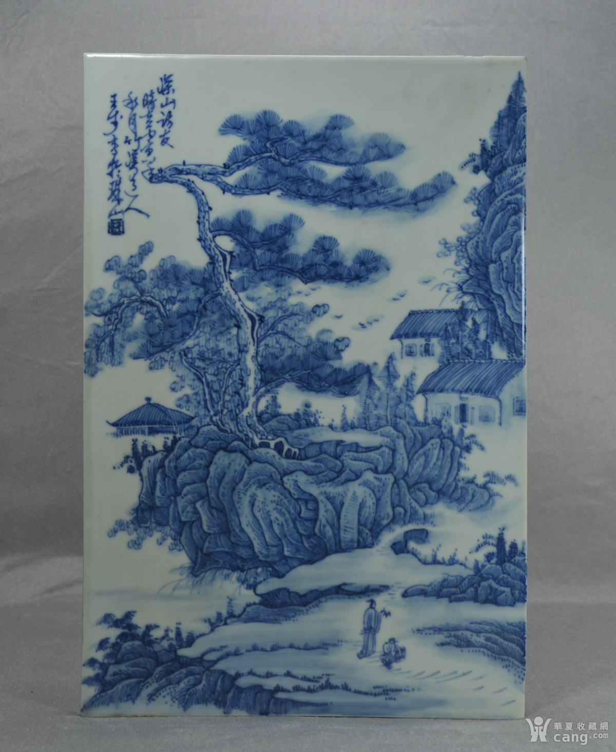 民国名家王步青花山水人物故事瓷板(c141)