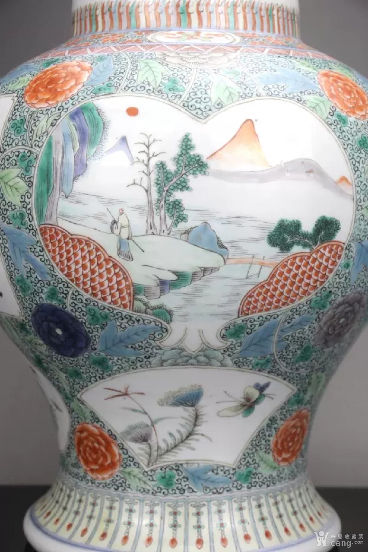 清光绪精仿康熙五彩山水花卉纹大将军罐 古董古玩古瓷器收藏品