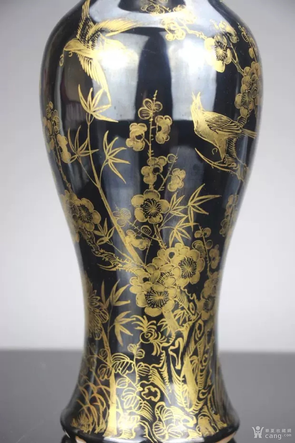 晚清精品乌金釉描金喜上眉梢纹观音瓶 古董古玩古瓷器收藏品包老