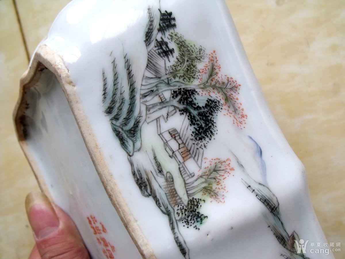 民国全品浅绛彩山水风景水仙盆