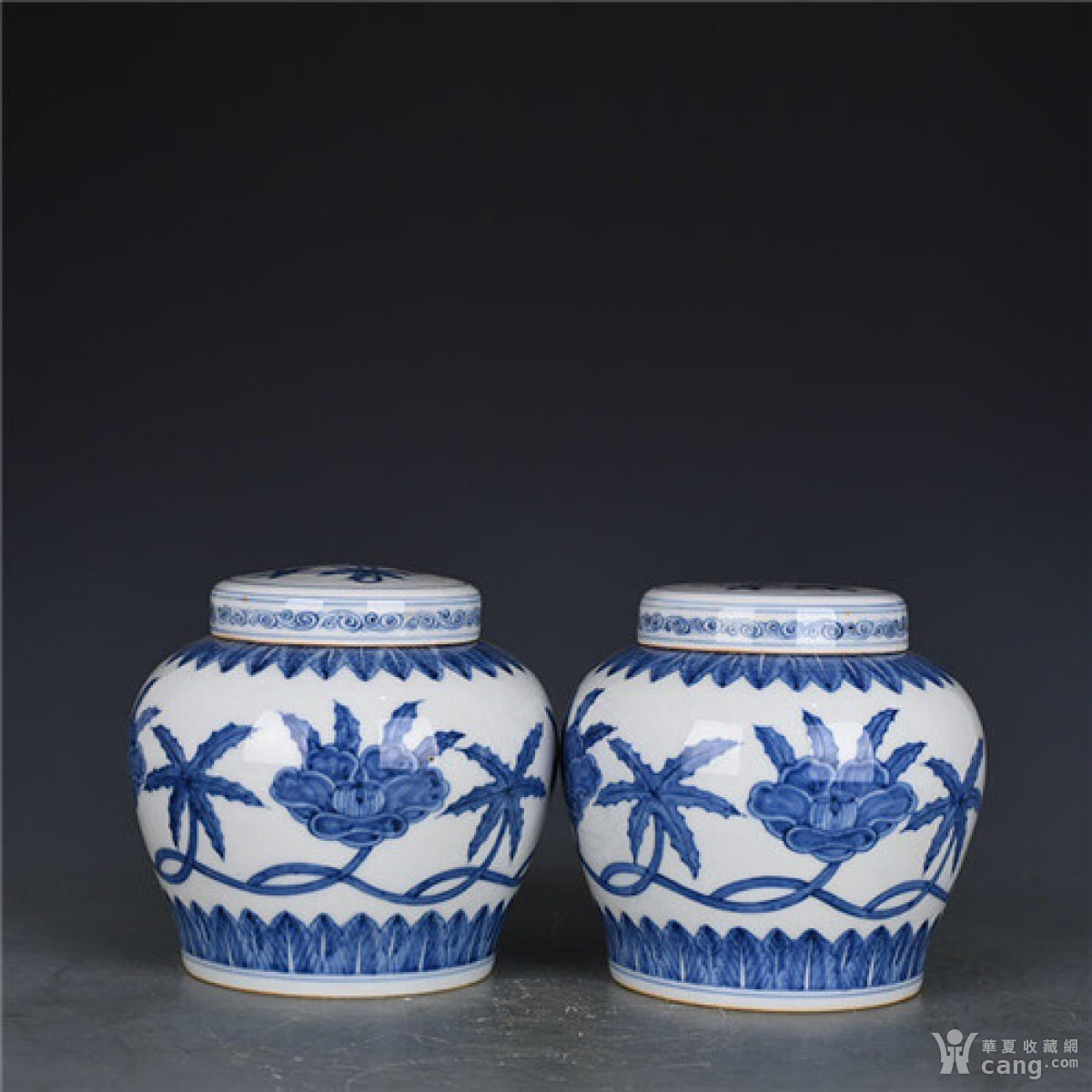 旧藏明成化青花秋葵纹天字罐xm 高12x13cm