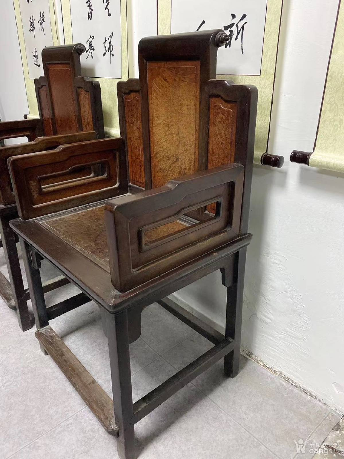 清中期老红木(酸枝)书卷椅一对