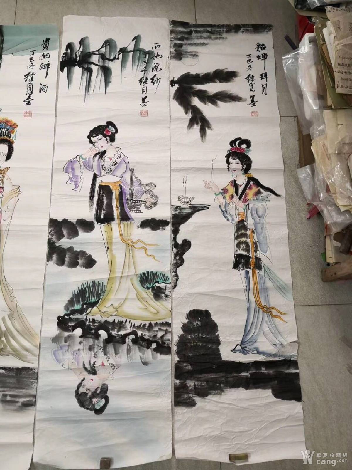 手绘四大美人图,名家款.