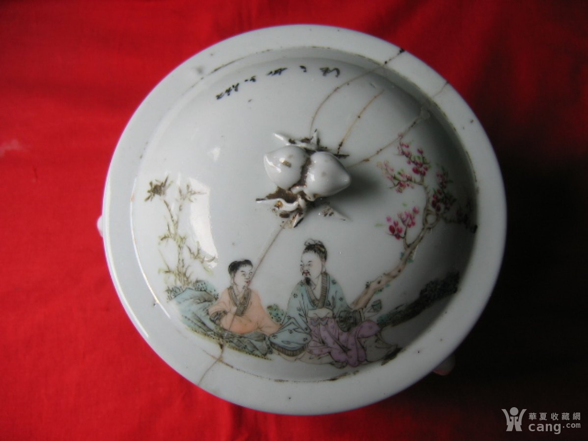 民国早期瓷绘名家罗仲林作品粉彩二面工花鸟人物纹粥罐(包老)