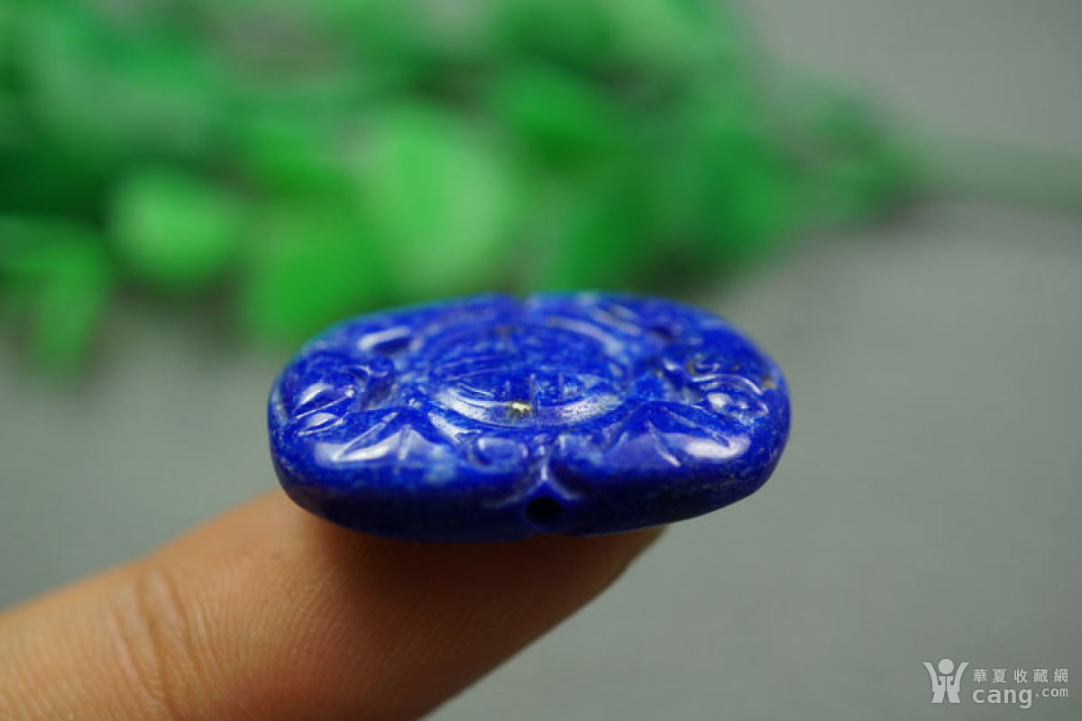 创汇期 天然青金石 通天孔双福捧寿背云j690