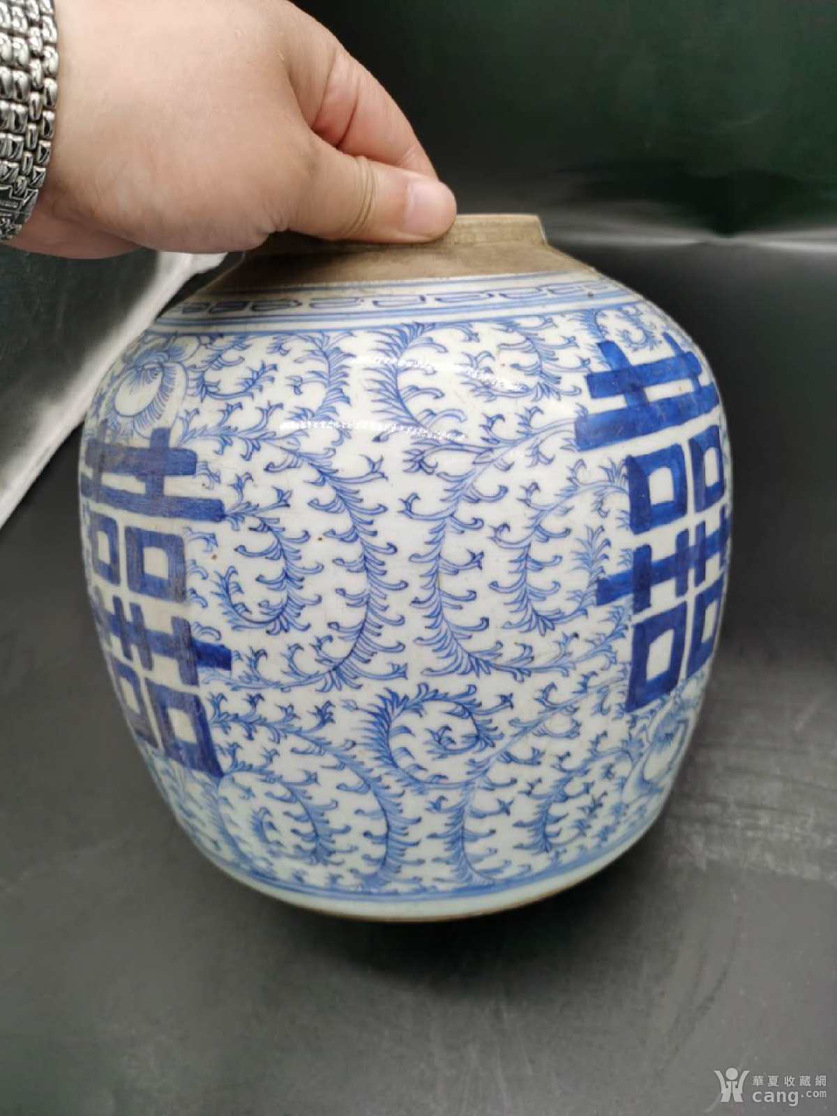 清代青花喜字罐