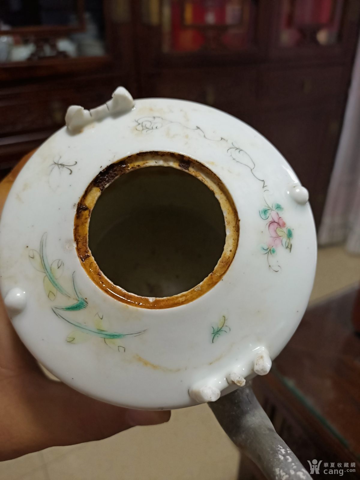 古玩瓷器清代同治光绪时期硬粉彩茶壶提梁壶残器