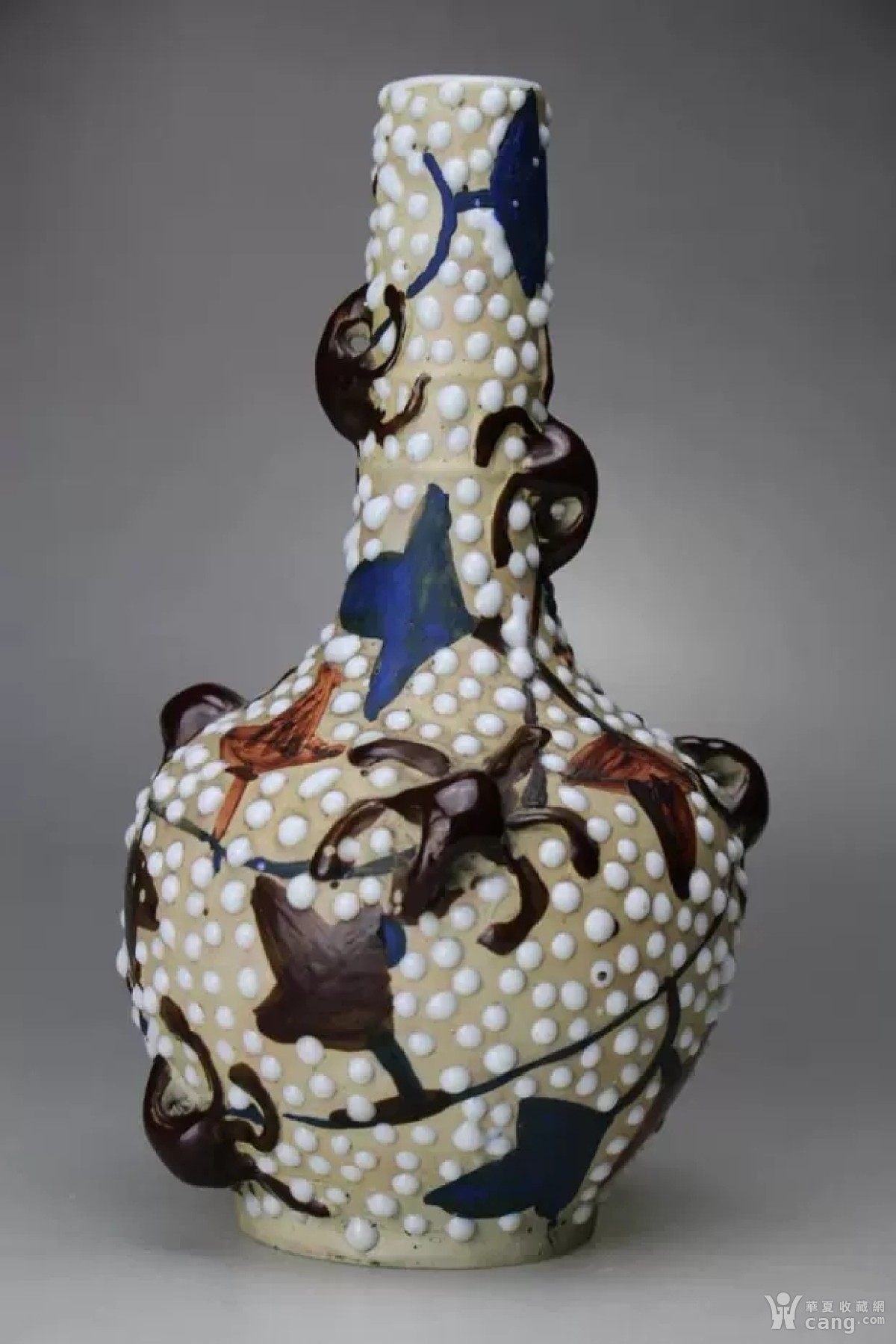 晚清民国珍珠釉堆塑天球瓶 古董古玩古瓷器收藏品包老保真把玩件