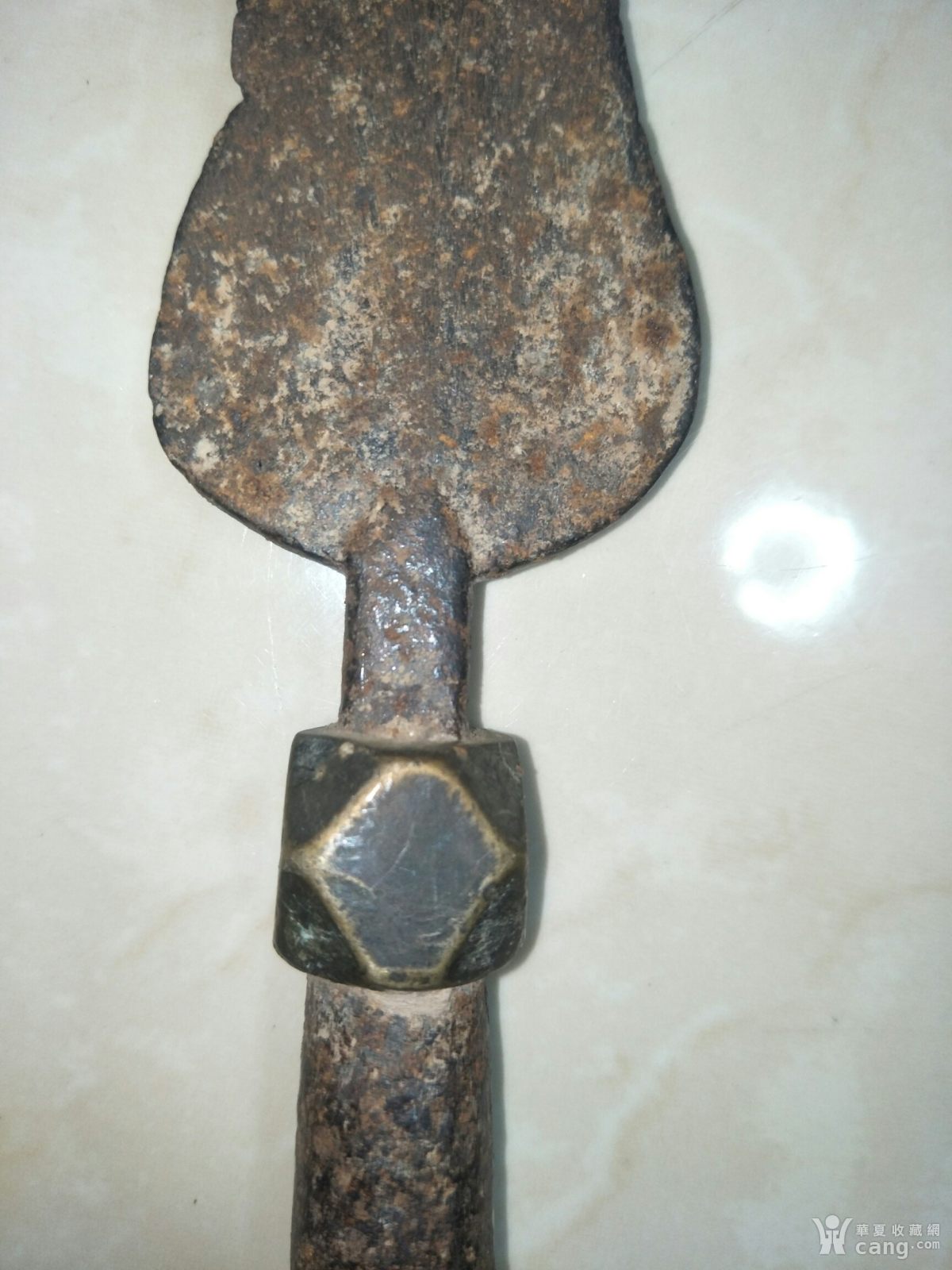 清代带工铜箍老枪头.