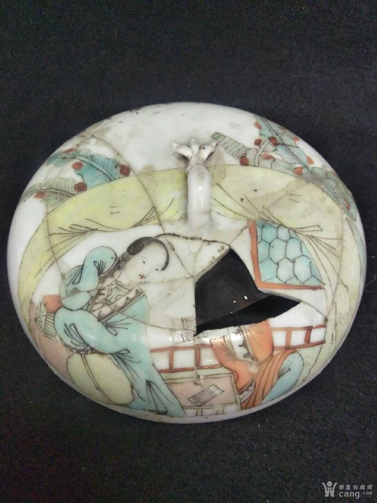 瓷器 清 清晚名家"徐子祥"浅绛二乔人物竹节罐底.