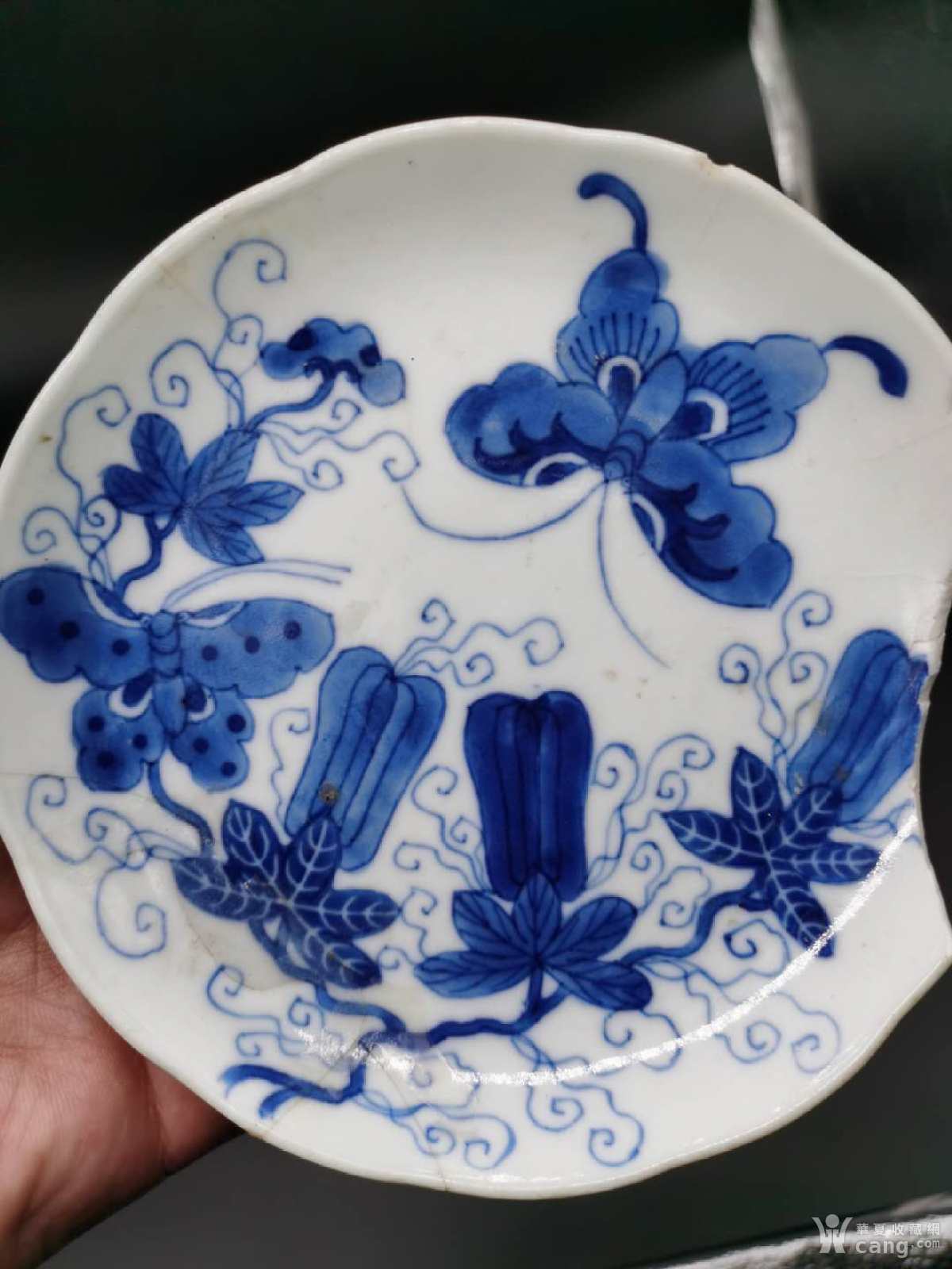 清代青花联通款瓜蝶连绵盘