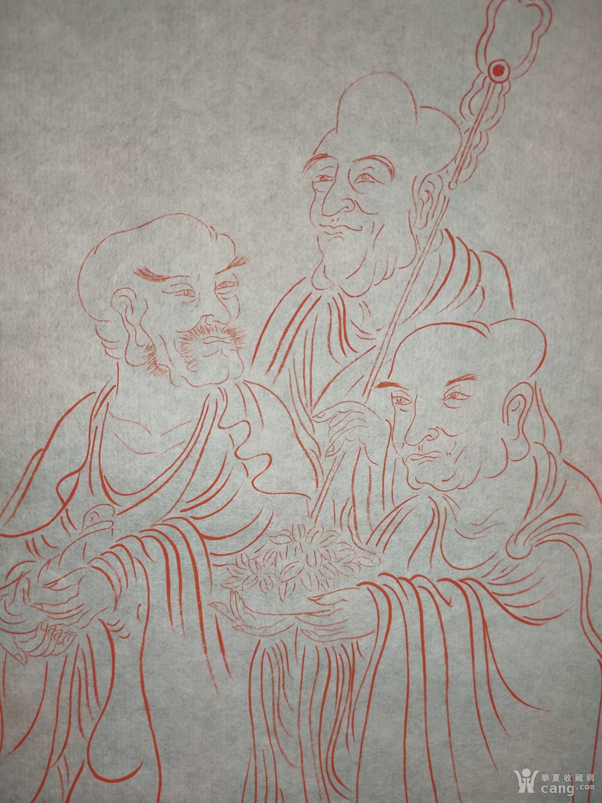 林清泉朱砂线描十八罗汉六条屏