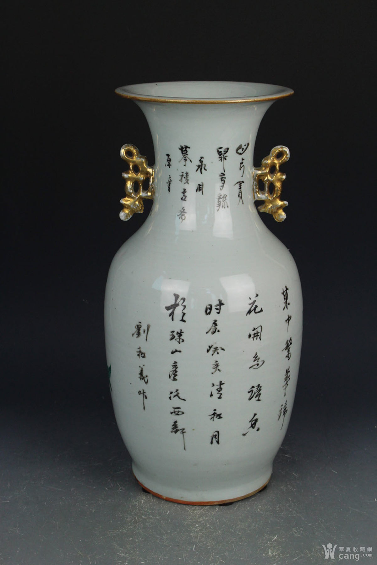 150件大瓶 晚清名家刘和义作粉彩三多花鸟双耳大瓶