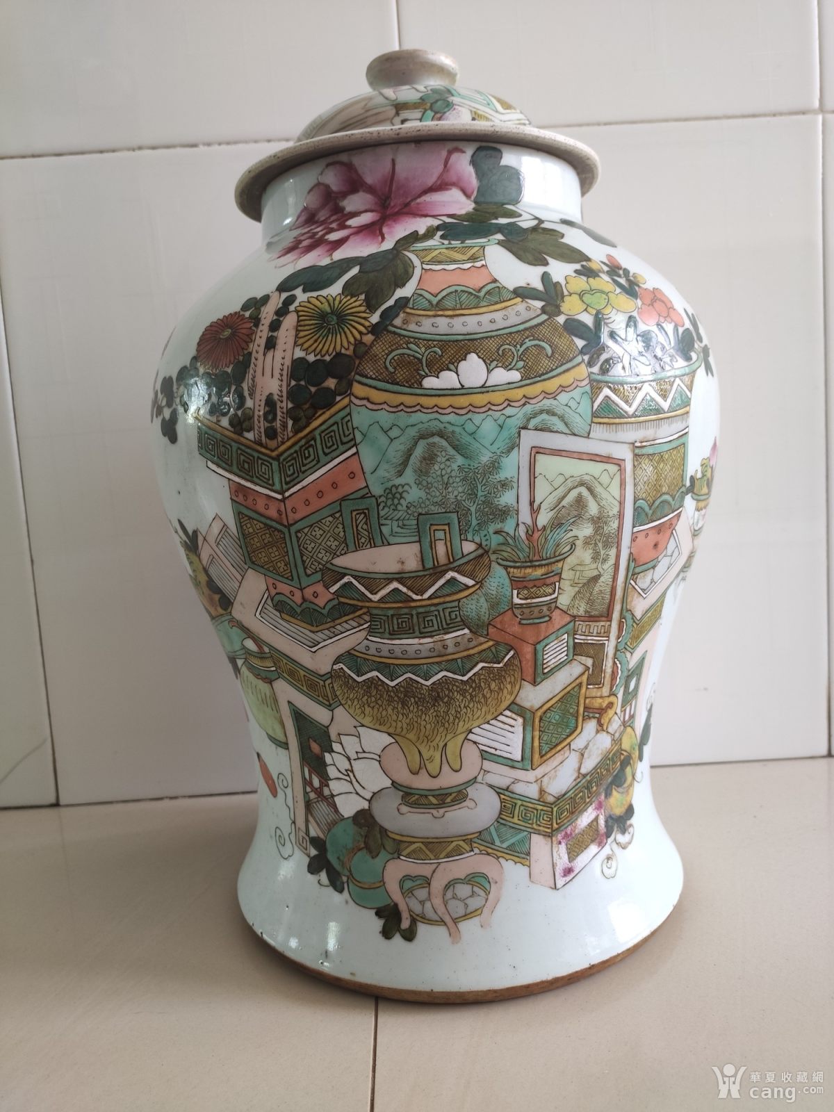晚清民国浅绛彩将军罐带盖名家许品衡