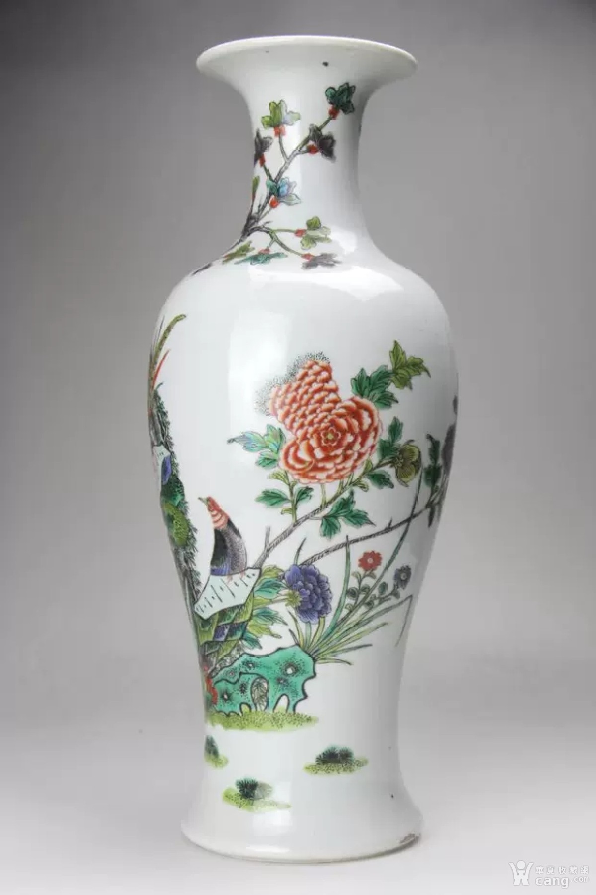 清光绪精品五彩锦鸡牡丹纹大观音瓶 古董古玩古瓷器收藏品包老