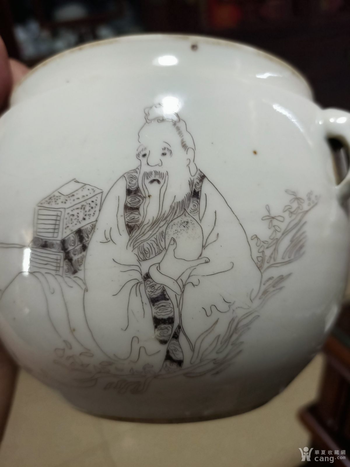 古玩瓷器光绪民国时期刻瓷墨彩精品人物粥罐全品