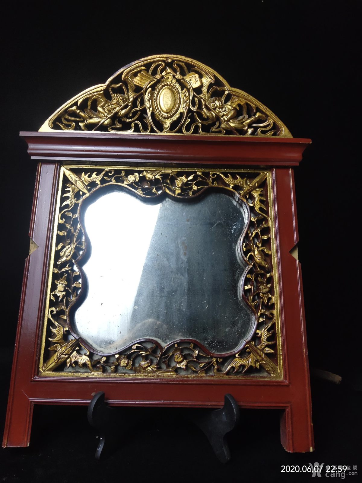 民国老镜子,金漆纯正厚实,款式中西结合,天使加民国三色旗党旗